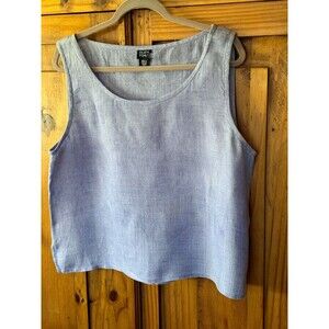Vtg. Eileen Fisher 100% Linen Light Blue Boxy Sleeveless Tank Size Large